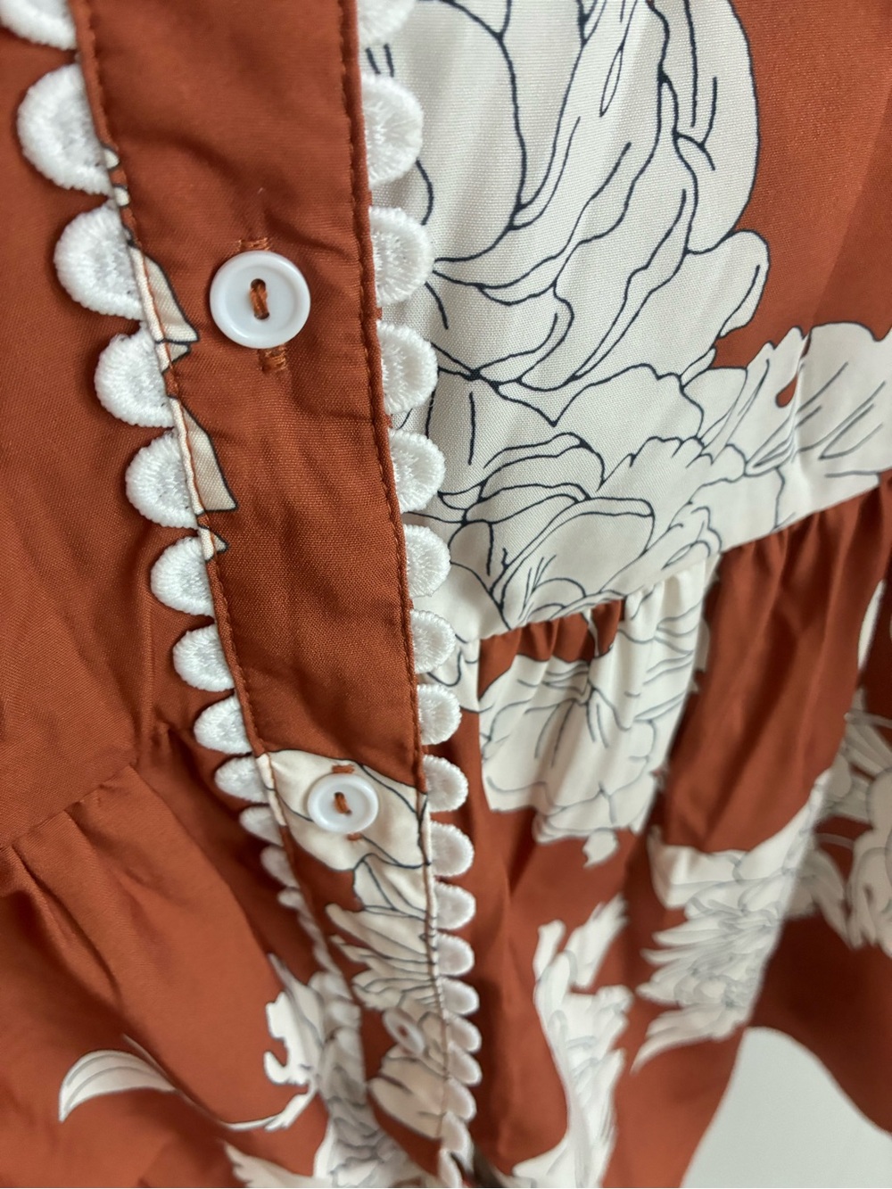 NWT NBW Wenrine Rust Floral Button-Front Shirt Dress - Picture 5 of 5